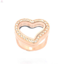 Forma de corazón de oro rosa en forma de anillos de joyería de acero inoxidable para las mujeres, joyería de anillos de cristal de oro